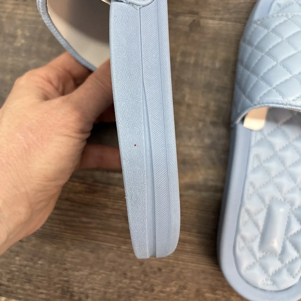 APL Slides Women's 7 Leather Lusso Ice Blue Sandals NEW Defect